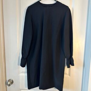 Marimekko Black Long Sleeve Ruffle Cuff Minimalist Sheath Dress, Size 36